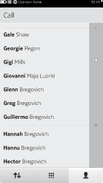 Alphabet index and magnifier appear when user touches the rail or right edge of the screen Magnified item moves with not against the frame