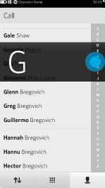 Alphabet index and magnifier appear when user touches the rail or right edge of the screen Magnified item moves with not against the frame
