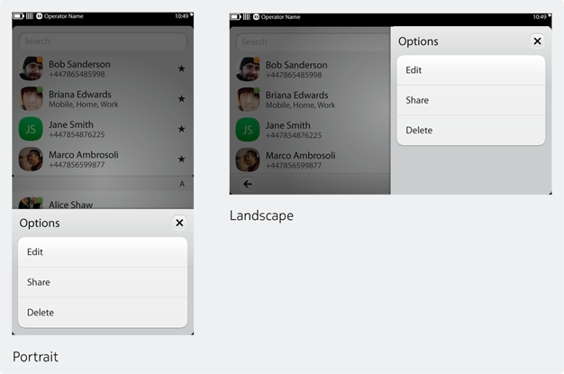 Opening an action menu
