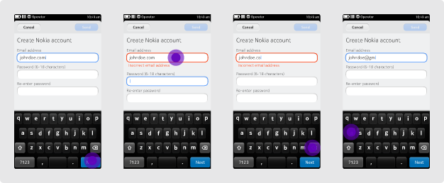 Example 1. Display error message while
				filling out the form.