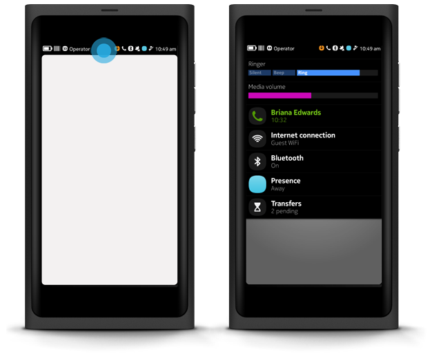 Tap Status bar to reveal Settings Shortcuts menu